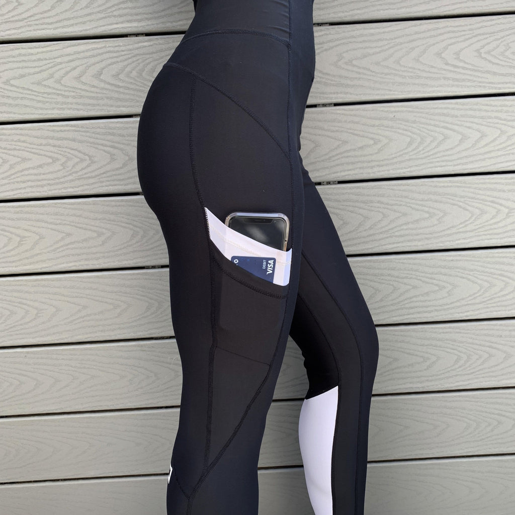 High Waist Contour Push-Up Pocket Leggings - Black/White